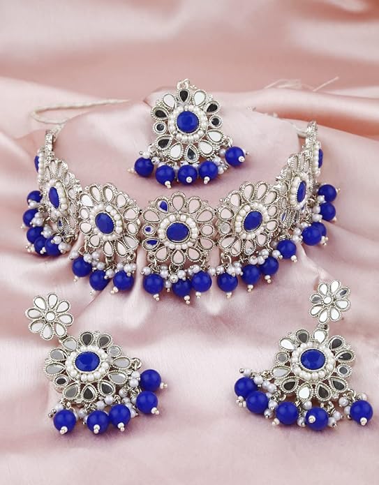 MIRROR WORK CHOKAR SET WITH TIKKA