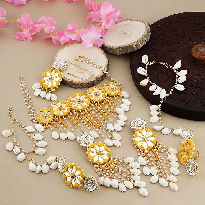 MIRROR WORK NECKLACE SET WITH TIKKA