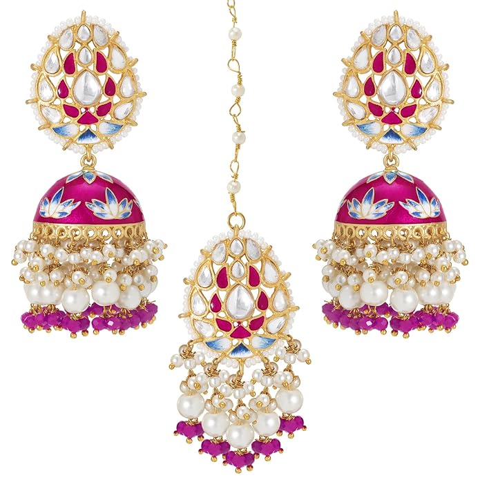 PINK JHUMKI TIKKA SET