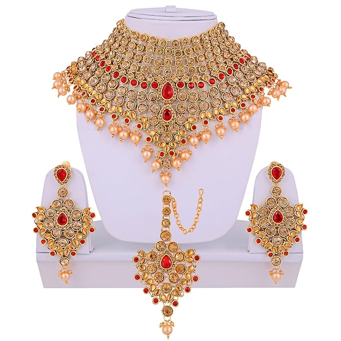 RED SEMI BRIDAL SET WITH TIKKA