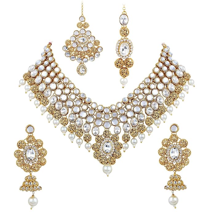 MIRROR WORK NECKLACE SET WITH TIKKA AND PASSA
